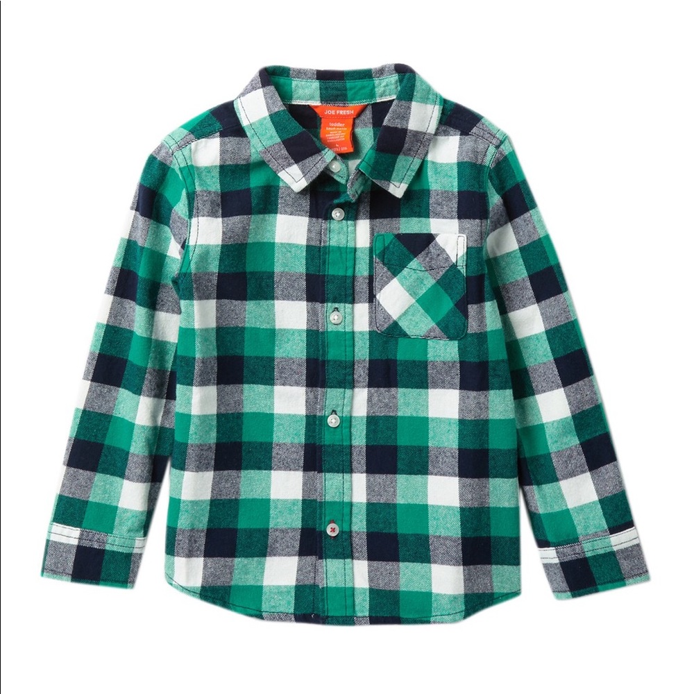 JOE FRESH Toddler Boys Green Black Plaid Button Down Shirt Size 2Y